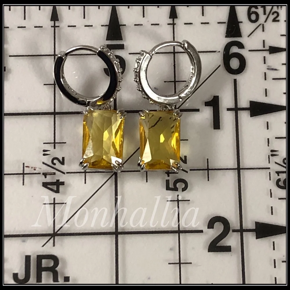 NEW 925 SILVER SQUARE PRINCESS CANARY CITRINE SAPPHIRE YELLOW AMETHYST EARRINGS - Picture 4 of 5
